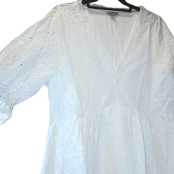 Sundance Jasmine Eyelet Midi Dress Womens Large Woven Cotton High Low Hem V-Neck - Picture 7 of 16